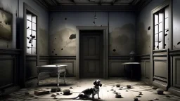 Vanitas, An empty room with a dog and holes in the walls