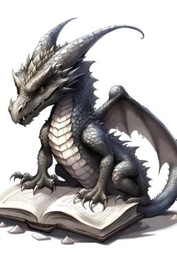small dragon-like creature, grey diamond - shaped scales, bjg magic book
