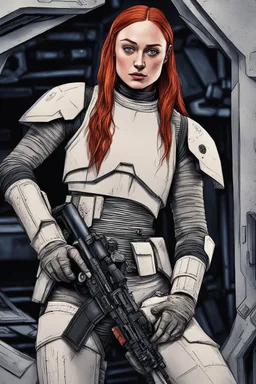 [Sophie Turner] Though stripped of her customized white armor in her escape from the rebel vessel, Sophie remained a soldier of the Galactic Empire at heart. She had survived torture at the hands of rebel scum and evaded capture through cunning and combat skills. Abandoning several comrades was a bitter sacrifice, but staying meant certain death - or worse, revealing vital Imperial secrets under interrogation. Now she faced a long road ahead, alone but for the meager supplies in her pack. The ov