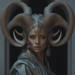 a statue of a woman with horns on her head, inspired by Karol Bak, zbrush central contest winner, figurative art, beeple. hyperrealism, portrait of an alien, ram horns, side profile artwork, trending on deviantarthq”, jessica rossier and brian froud, 3 d clay figure, realism | beeple, sculpture of a woman, shot with Sony Alpha a9 Il and Sony FE 200-600mm f/5.6-6.3 G OSS lens, natural light, hyper realistic photograph, ultra detailed -ar 3:2 -q 2 -s 750
