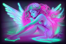 black light art neon colors cute sleeping fairy