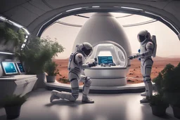 nside high-tech pod on Mars. Future Astronaut sci-fi his laboratory. Plants for grow food. settings: Full-frame , 100mm lens, f/1.2 aperture, ISO 100, shutter speed 60 seconds. Cinematic lighting, Unreal Engine 5, Cinematic, Color Grading, real time Photography,Shot on 70mm lense, Depth of Field, DOF, Tilt Blur, Shutter Speed 1/2500, F/13, White Balance, 45k, Super-Resolution,