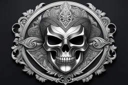 Logo skull barber, scissors, mask, cover face, dynamic pose, oshare kei, hurufiyya, rtx, intricate details, highly detailed, high details, detailed portrait, masterpiece,ultra detailed, ultra quality