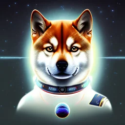 shiba inu gazing eyes, psychic ethereal orbs, spaceforce collar