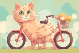 Fluffy tabby cat, adorable kitten, miniature bicycle, whimsical scene, playful concept, vibrant colors, detailed fur texture, charming expression, dynamic composition, cartoonish style, digital art, creative and imaginative, bright and lively palette, joyful atmosphere, skillful rendering, high resolution, skillful lighting to enhance cuteness.