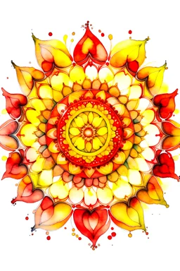 the mandala is red and yellow. watercolor drawing