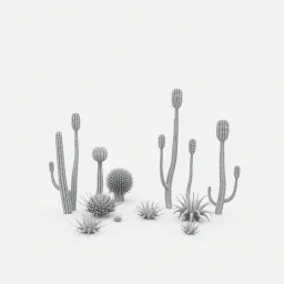 alien plants design, no background, 3d model template, blueprint, desert, dry