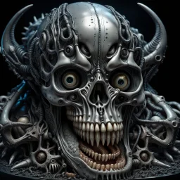 A MECHANICAL NON HUMAN SKULL AND DARK SLIMEY AND GIVING BIRTH SHARKS TEETH with a touch of H.R. Giger's biomechanical aesthetic. Hyperdetailed and rendered in 8k resolution, a true masterpiece. hyperdetailed intricately detailed Splash art action painting film noir photorealism psychedelic art telephoto lens aetherpunk horror post-apocalyptic VIVID IN COLOR well lit, high detail, photorealistic, horrorcore, fun, scary, none featured, each a different color or hue,
