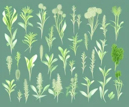 vector plants set illustration. watercolor white backdrop