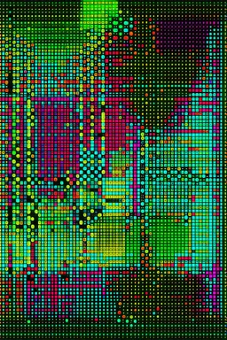 SQUARE GRID ABSTRACT LINES AND DOTS DANCING FULL COLOUR STYLE OF HIROKU OGAI