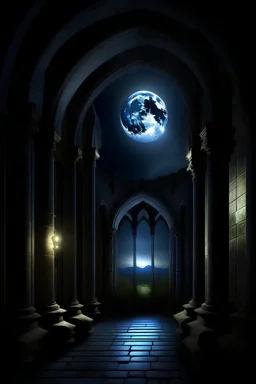 night cloister inside piercing moon