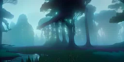 Fantasy flooded plains, forest trees