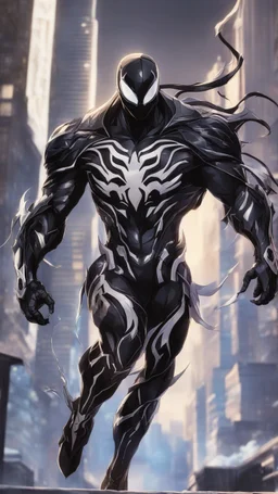 Rainhard suit mix with venom symbiote in solo leveling shadow artstyle, rainhard armor, demon lord them, intricate details, highly detailed, high details