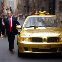 Donald Trump Driving a Gold Car