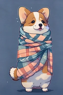 cute anime corgi wearing a scarf and pajamas