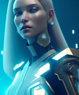 A portrait of a crystalised queen, atmospheric, realistic, cyberpunk, cinematic lighting, octane render.