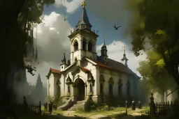 A church of life in daylight painted by Zosan