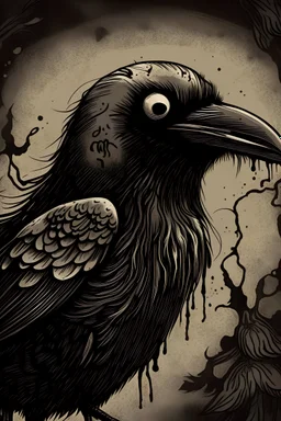 create a crow in the style of junji ito