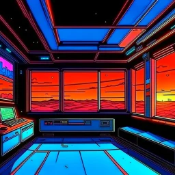 cyberpunk retro futuristic empty space for comics from far away