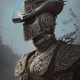 Insanely detailed photograph of an “portrait of Echo Knight ” with intricate half plate chest armor, intricate embroidered cowboy hat, handsomely clear face and hyperdetailed painting by Ismail Inceoglu Huang Guangjian and Dan Witz CGSociety ZBrush Central fantasy art album cover art,8K, hdr, romantic, mysterious, ominous, hands focused on a D20, jewelry, motivated