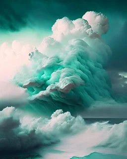 Phantasy landscape with dramatic cloud in sea foam color