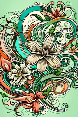 Create a captivating modern tattoo design for a prestigious floral competition using the elegant influences of Art Nouveau, dynamic elements from fashion and design, and bold Pop Art aesthetics.