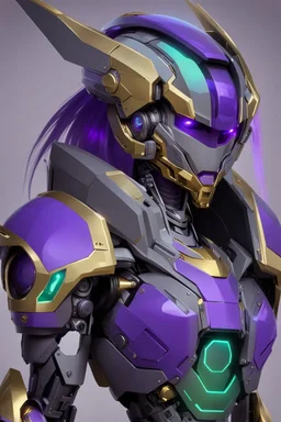 Human Like Cyborg, Royal purple and Gold, Combat Robot, Dangerous, Strong, Magic