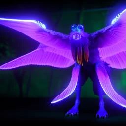 ultraviolet creature, wings, bioluminescent forest, 8k resolution, unreal engine 5, ultra detailed, realistic, small details