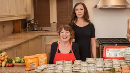 strung out young woman at home gets cash for groceries from lady