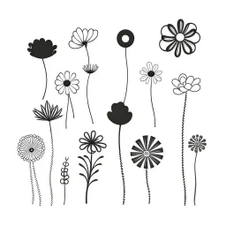 set of grow wind flower on the grace silhoutte, SIMPLE ONE lineS art, white background, minimalis, different view, only white bakcground solid.