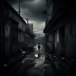 alley, dark ambient, sad, clouds, smog, scrap, rain, lonely boy, photo