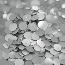 a photograph of round silver confetti