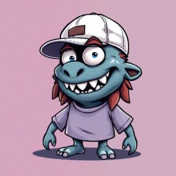 cartoon monster wearing a ballcap and T-shirt on solid color background