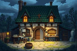 Medieval medicine house in anime style