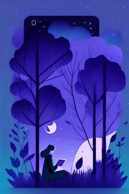 illustrations with a simple art style that show tablet app use outdoors, use dark blue-purple and black, make it happy and minimal