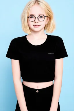 a cute white girl with a black shirt with blond hair and glasses