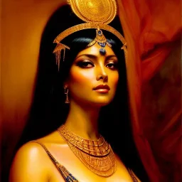 Drawing of beautiful face,busty 'cleopatra',sweet stare,throne,hieroglyphics,balanciaga fashion clothe painting by gaston bussiere, greg rutkowski, yoji shinkawa, yoshitaka amano, tsutomu nihei, donato giancola, tim hildebrandt, oil on canvas, cinematic composition, extreme detail,fit full head inside picture,16k