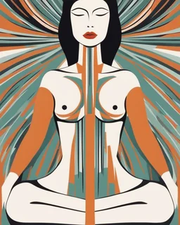 Esboço linear do corpo de uma mulher, with her arms cover her chest line fluid abstract, art style by Coco Vandi, retro minimal, trendy art, art style by Eckhart Tolle and Fabio Hurtado