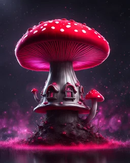 A solitary floating mushroom house on a clear night. silver and red and pink, Dark cosmic interstellar. Detailed Matte Painting, deep color, fantastical, intricate detail, splash screen, hyperdetailed, insane depth, concept art, 8k resolution, trending on Artstation, Unreal Engine 5, color depth, backlit, splash art, dramatic, High Quality Whimsical Fun Imaginative Bubbly, perfect composition