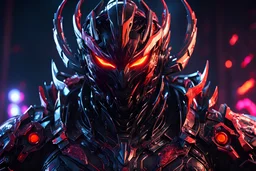 carnage machine in 8k solo leveling shadow artstyle, ronin costum, cozmic mask, dynamic pose, oshare kei, hurufiyya, rtx , neon lights, intricate details, highly detailed, high details, detailed portrait, masterpiece,ultra detailed, ultra quality