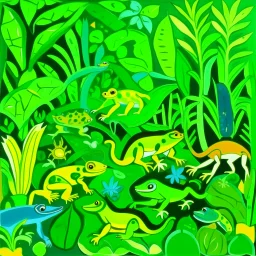 A lime green jungle with poisonous frogs painted by Henri Matisse
