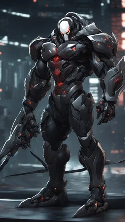 a close up of a Mega Giant in a venom suit, venomized, goth cybersuit, anime mech armor, overwatch character concept art, cyber skeleton, cyber japan armor, cyber fight armor, cyberpunk venom , hard surface character pinterest, reaper from overwatch, black heavy armor, mecha anthropomorphic penguin, mecha suit, venom mecha, muscular! cyberpunk