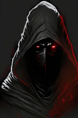 Dark warrior, black robe, not visible face, comic style, red eyes