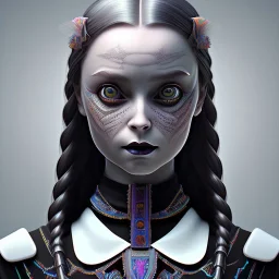 symmetry!! portrait of wednesday Addams in the style of horizon zero dawn, machine face, intricate, elegant, highly detailed, digital painting, artstation, concept art, smooth, sharp focus, illustration, art by artgerm and greg rutkowski and alphonse mucha, 8 k