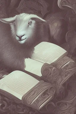 one black sheep reads a book on other site white sheep herd sleep