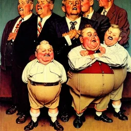 several small fat men painted by norman rockwell