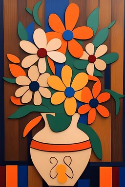 Flowers in the vase ,Wooden decor , intarsia plywood style primitivism romantizm nuar,style Matisse