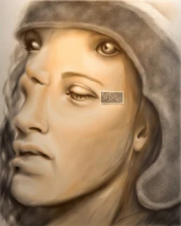 dibujo en grafito realista de rostro mujer 35 años pelo negro suelto tres cuartos perfil mira frente leve sonrisa