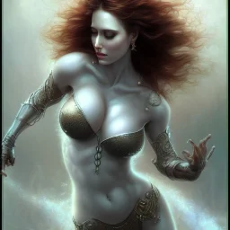 woman, mix christina hendricks daddario eva green bodybuilder by gerald brom luis royo