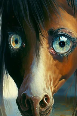 Demon Horse ,cute, big eyes, reflection in eyes, magical,whole body, Art by Norman Rockwell, digital art, trending on artstation, high contrast, deep color, magical, beautiful